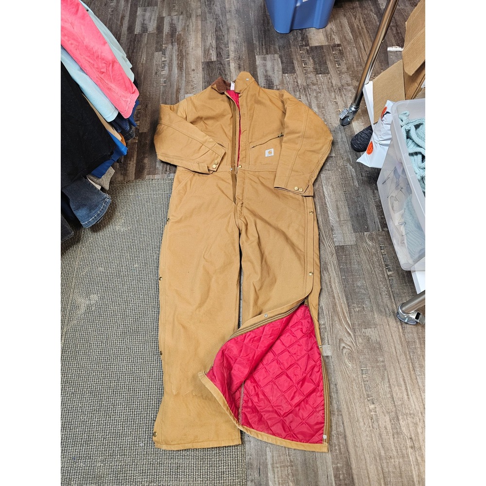 Carhartt Mens Quilt Lined Duck Canvas Coveralls Brown 996QZR Size 48 Regular